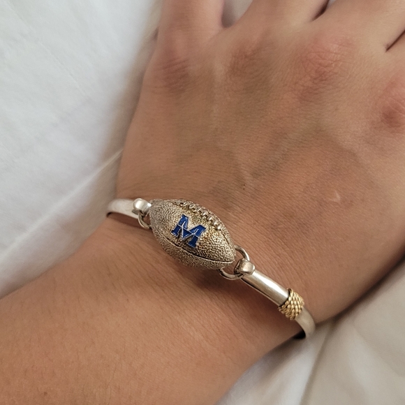 RARE 14K Gold & 925 University of Michigan Wolverines Football Charm Bracelet - Picture 2 of 15